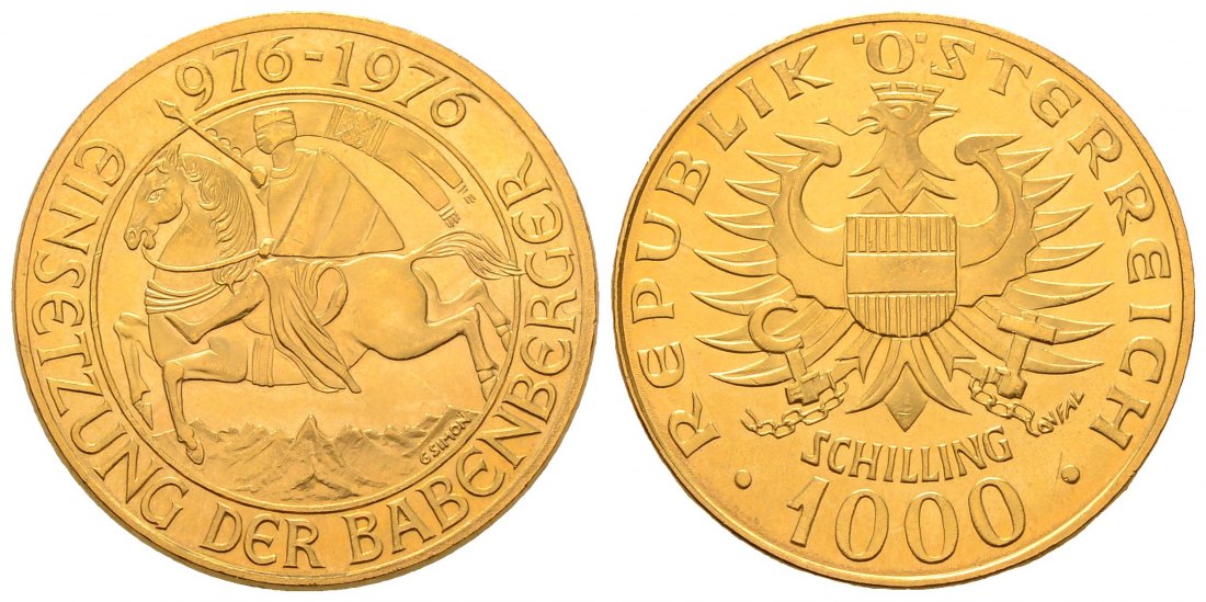 PEUS 4569 Österreich 12,15 g Feingold. Einsetzung der Babenberger 1000 Schilling GOLD 1976 Stempelglanz
