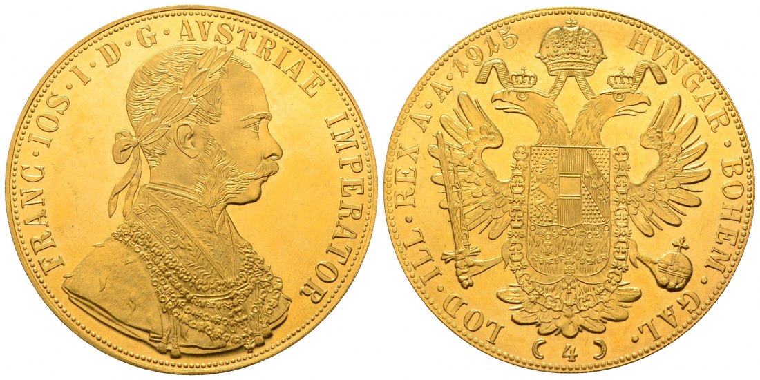 PEUS 4571 Österreich 13,76 g Feingold. Franz Joseph (1848-1916) 4 Dukaten (off.NP) GOLD 1915 Kl. Kratzer, fast Stempelglanz