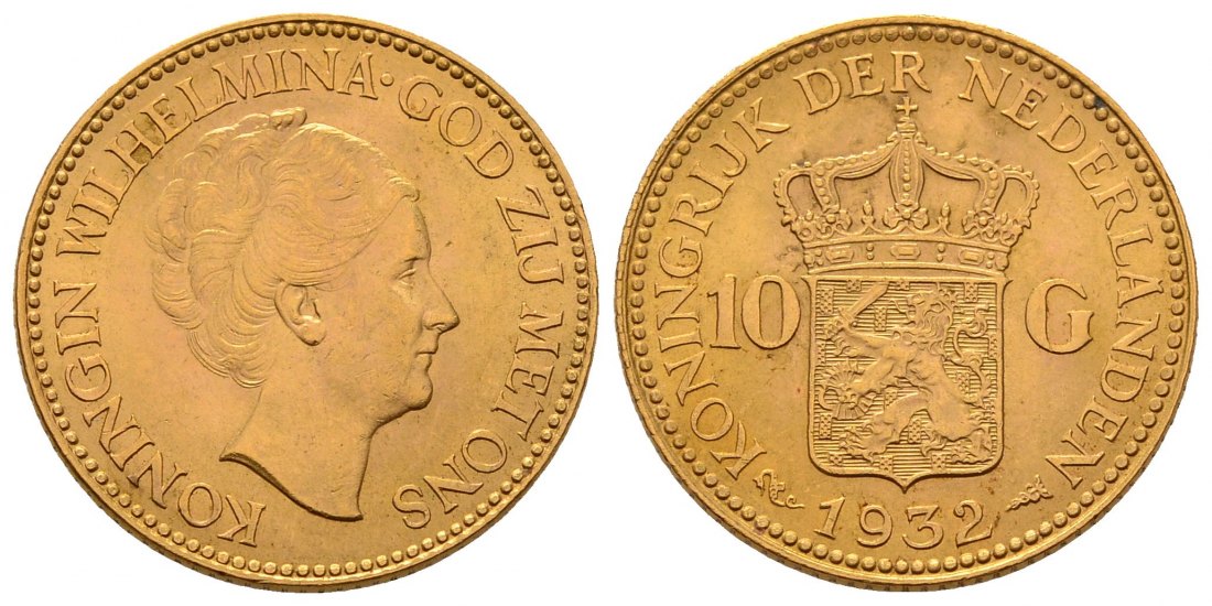 PEUS 4574 Niederlande 6,06 g Feingold. Wilhelmina (1890 - 1948) 10 Gulden GOLD 1932 Fast Stempelglanz