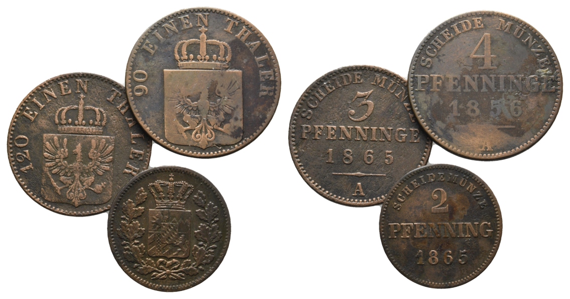  Altdeutschland; 3 Kleinmünzen 1856/1865/1865   