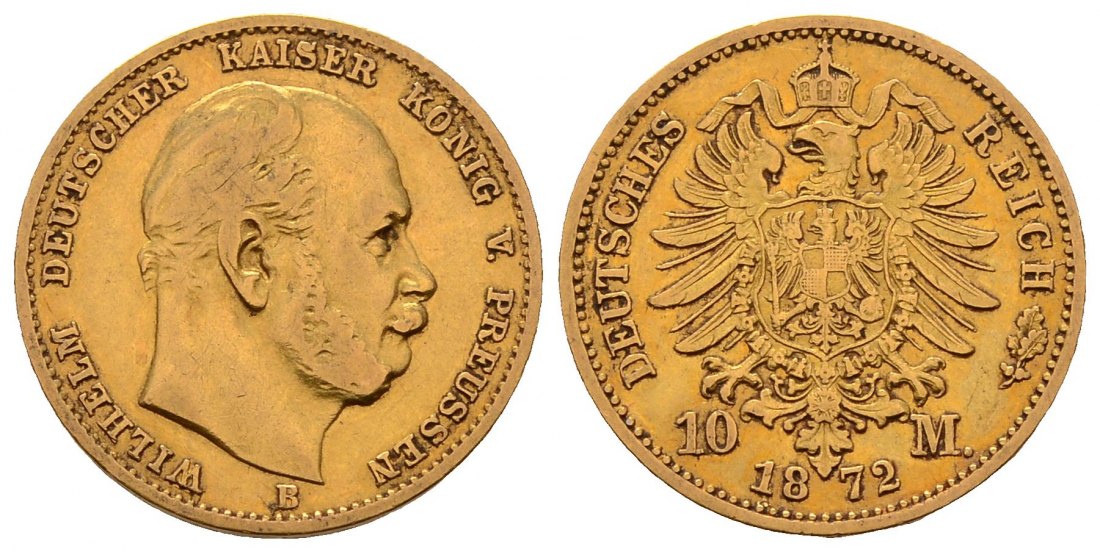 PEUS 4582 Kaiserreich - Preußen 3,58 g Feingold. Wilhelm I. (1861-1888) 10 Mark GOLD 1872 B Hannover Sehr schön