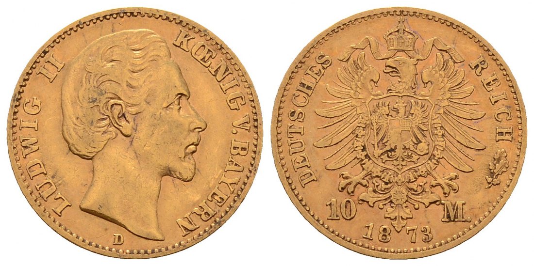 PEUS 4586 Kaiserreich - Bayern 3,58 g Feingold. Ludwig II. (1864 - 1886) 10 Mark GOLD 1873 D Sehr schön