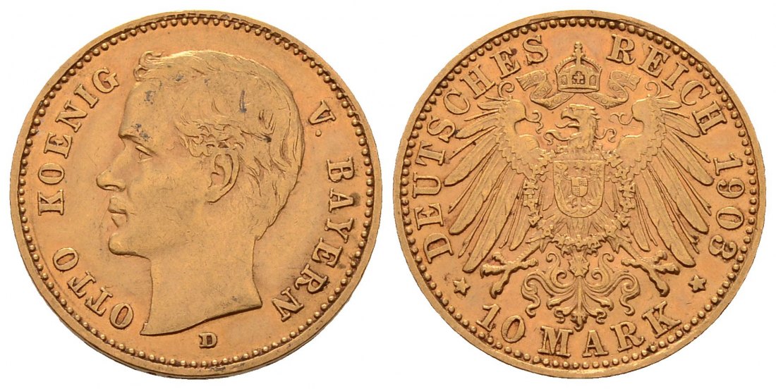 PEUS 4594 Kaiserreich - Bayern 3,58 g Feingold. Otto (1886 - 1913) 10 Mark GOLD 1903 D Kl. Kratzer, Sehr schön