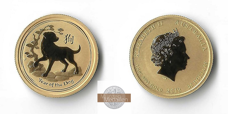 Australien MM-Frankfurt Feingold: 7,78g 25 Dollar Hund 2018 