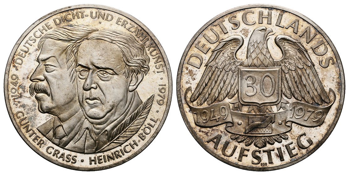  Linnartz BRD Silbermedaille 1979 Günter Grass & Heinrich Böll PP Gewicht: 34,7g/999er   