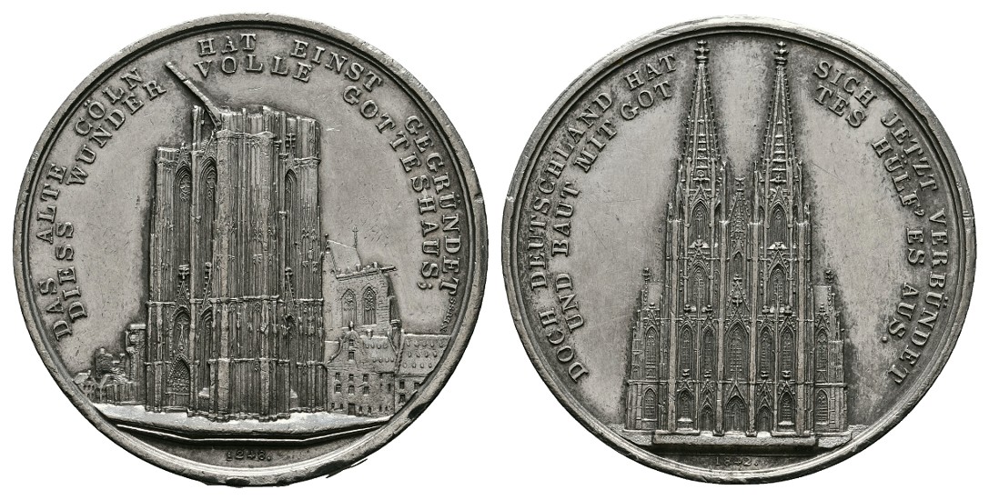  Linnartz Köln Zinnmedaille 1842 (Rabausch) 2.Grundsteinlegung des Domes ss-vz Gewicht: 25,2g   