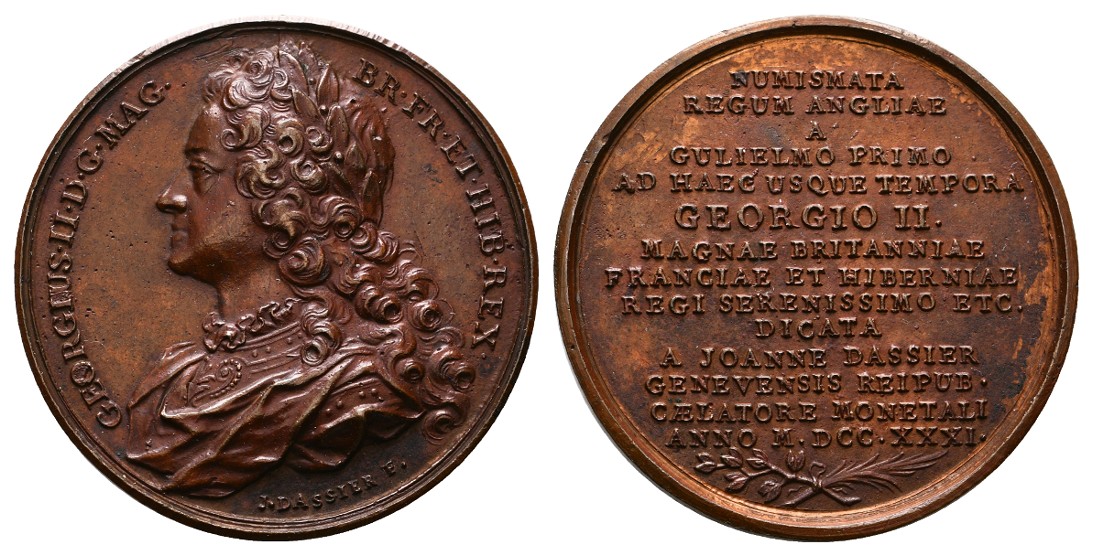  Linnartz Großbritannien George II. Bronzegussmedaille 1731 (Dassier) a.d. König ss-vz Gewicht: 30,0g   