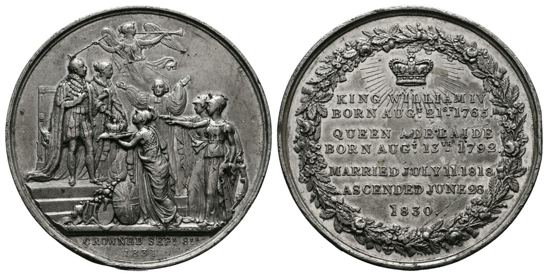  Linnartz Großbritannien William IV. Zinnmedaille 1831(Ingram) a.d.Krönung kl.Rdf. fvz Gewicht: 58,4g   