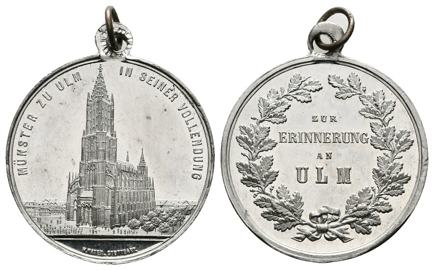  Linnartz Württemberg Zinnmedaille o.J.(M&W) zur Erinnerung an Ulm vz-stgl Gewicht: 19,7g   