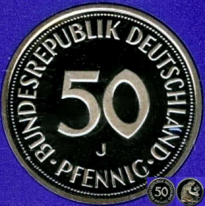  1999 J * 50 Pfennig Polierte Platte PP, proof, top   