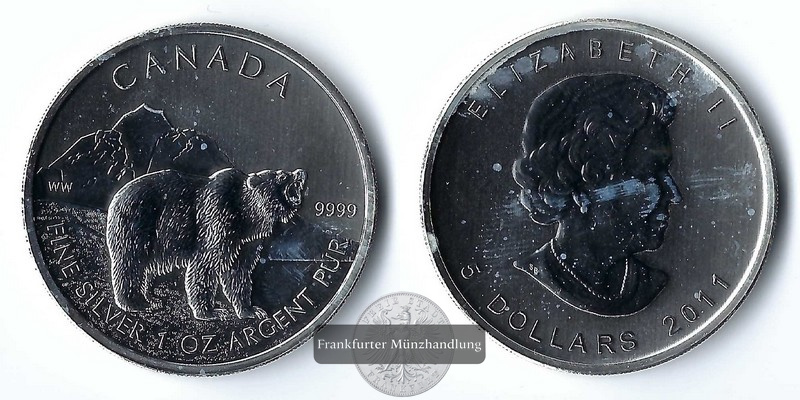  Kanada,  5 Dollar  2011   Legendary Nature - Grizzly bear  FM-Frankfurt   Feinsilber: 31,1g   