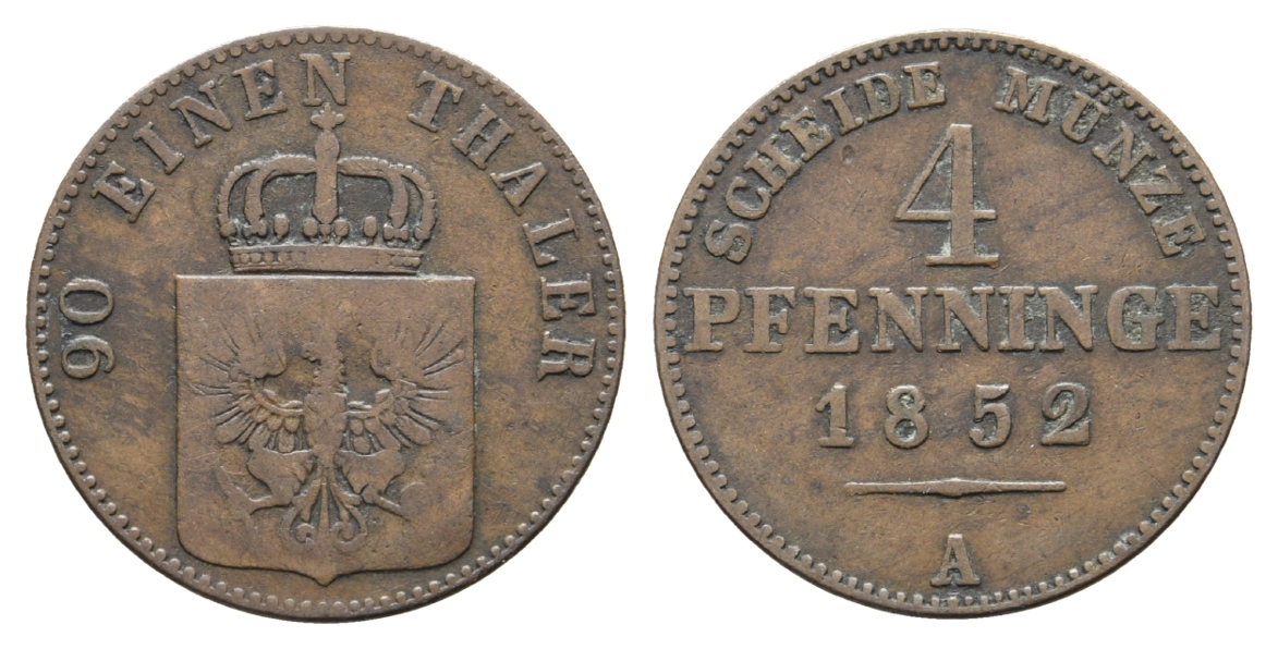  Brandenburg-Preußen, 4 Pfennig 1852 A   