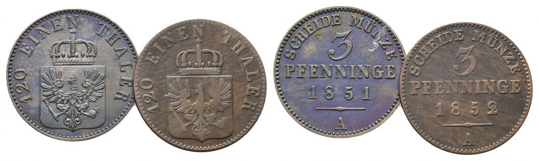  Brandenburg-Preußen, 2 x 3 Pfennige  1851/52 A   