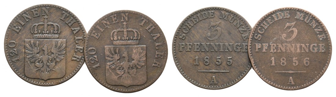  Brandenburg-Preußen, 2 x 3 Pfennige  1855/56 A   