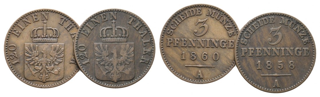  Brandenburg-Preußen, 2 x 3 Pfennige  1860/58 A   