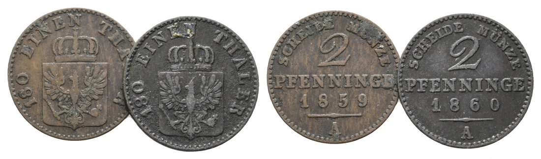  Brandenburg-Preußen, 2 x 2 Pfennige  1859/60 A   