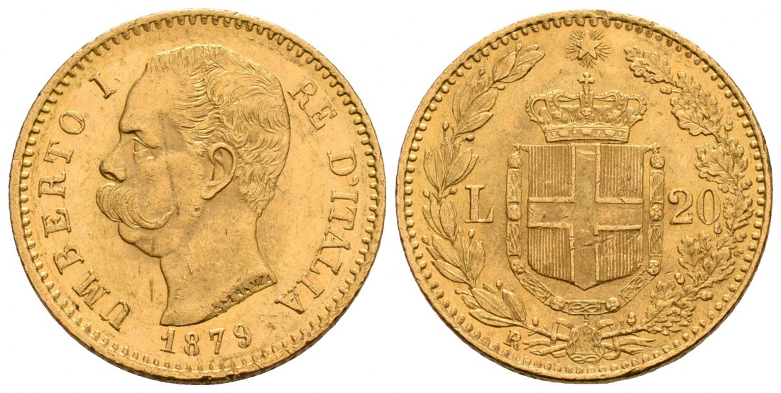 PEUS 4611 Italien 5,81 g Feingold. Umberto I. (1878 - 1900) 20 Lire GOLD 1879 R Rom Sehr schön +