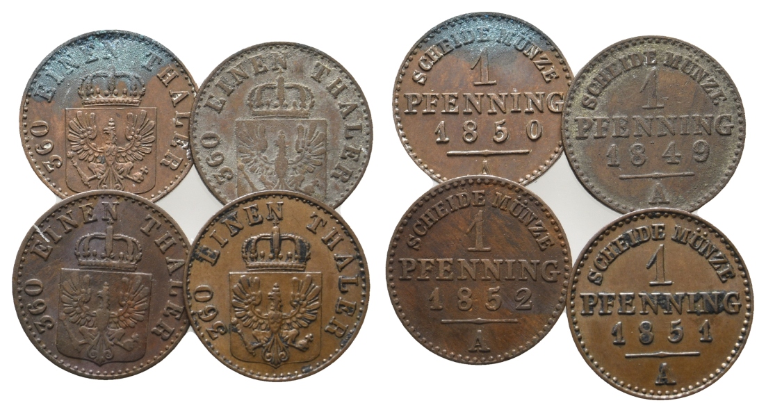  Brandenburg-Preußen, 4 x 1 Pfennig  1850/49/52/51 A   