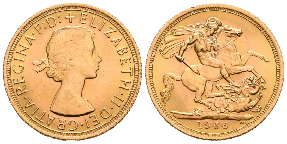 PEUS 4613 Grossbritannien 7,32 g Feingold. Elizabeth II. (1952 - heute) Sovereign GOLD 1966 Kl. Kratzer, Vorzüglich +