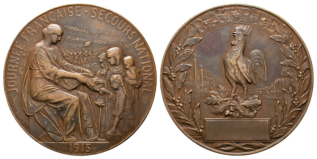  Linnartz Frankreich Bronzemedaille 1915(Lefebure) Prämie Nationaler Rettungstag vz+ Gewicht: 68,0g   