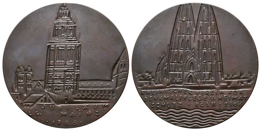  Linnartz Köln Bronzemedaille 1966 (Ludwig Gies) Verein für Denkmalpflege vz+ Gewicht: 75,4g   