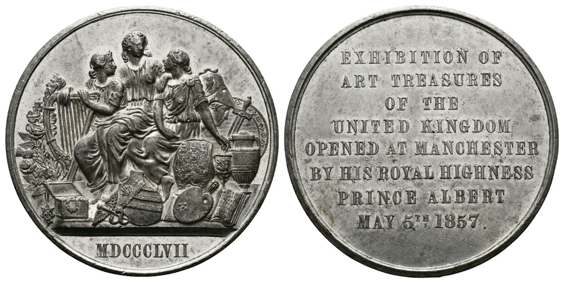  Linnartz Großbritannien Zinnmedaille 1857(Pinches) Ausstellung Kunstschätze vz Gewicht: 80,4g   