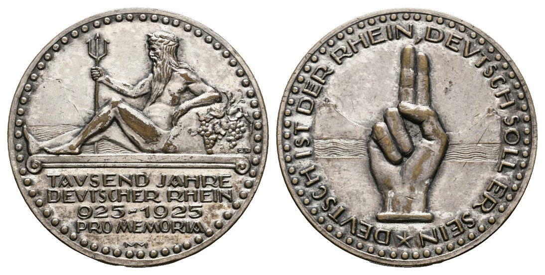  Linnartz Weimarer Republik versilberte Bronzemedaille 1925 1000 Jahre Rhein fvz Gewicht: 21,6g   
