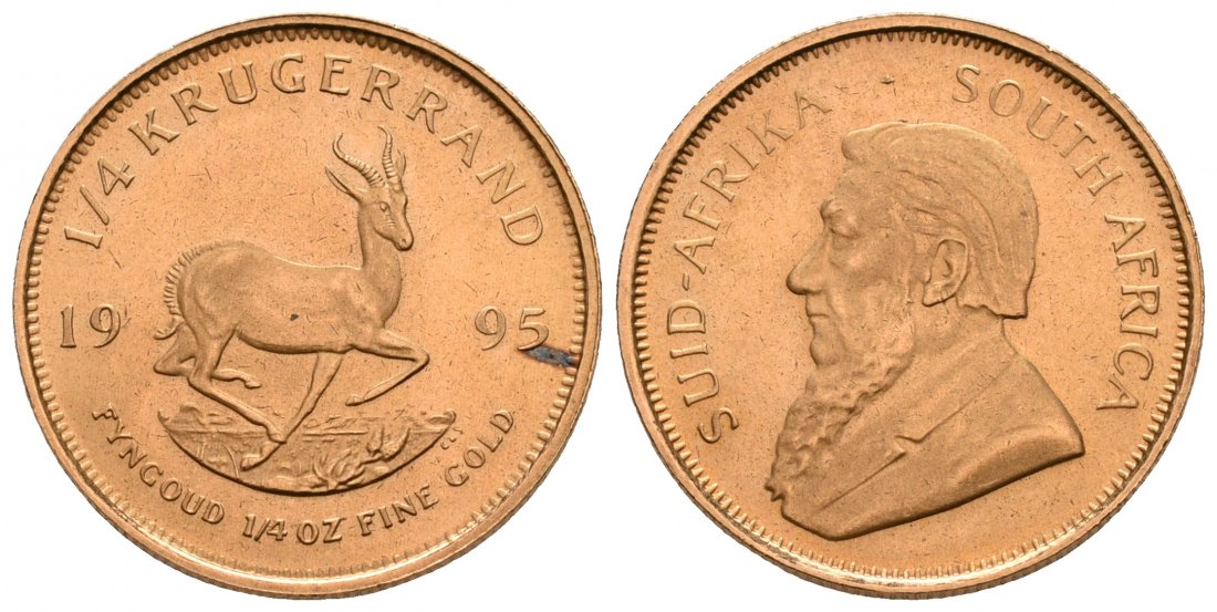 PEUS 4619 Süd-Afrika 7,78 g Feingold 1/4 Krügerrand GOLD 1/4 Unze 1995 Fleck, Vorzüglich