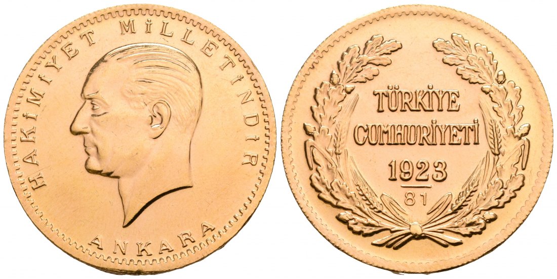 PEUS 4624 Türkei 33,07 g Feingold. Atatürk. 500 Piaster GOLD 1923-81=2004 Vorzüglich