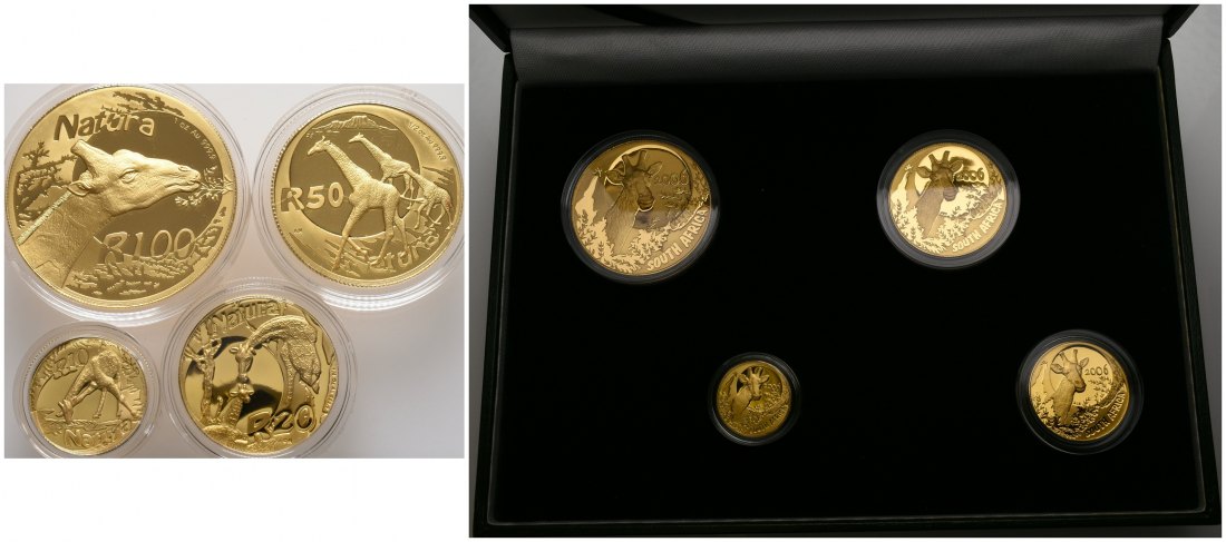 PEUS 4631 Südafrika Insg. 57,54 g Feingold. Giraffe incl. Etui Prestige-Set Natura (4 Münzen) GOLD 2006 Proof (Kapsel)