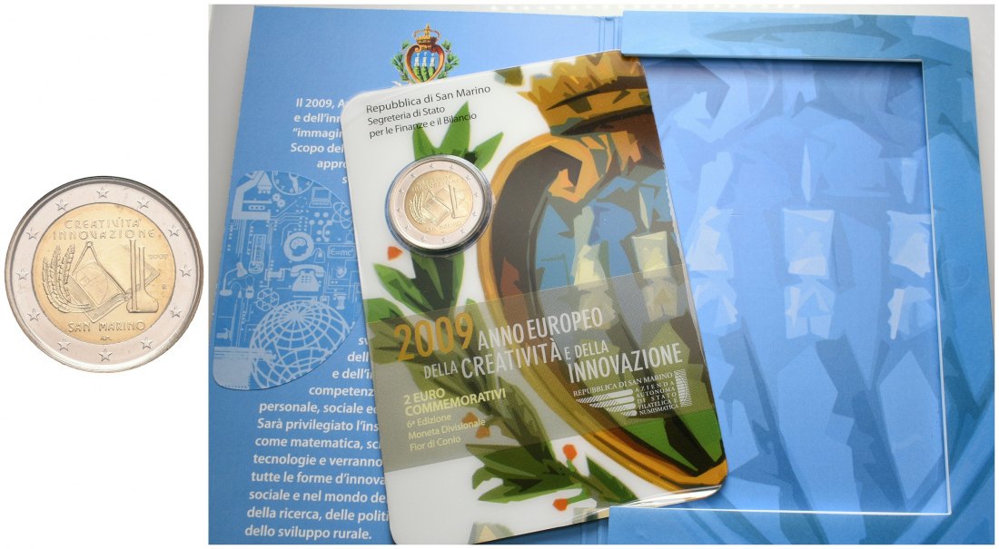 PEUS 4633 San Marino Europäisches Jahr Von der Kreativität zur Innovation. Originalverpackung 2 Euro 2009 Uncirculated (eingeschweißt)