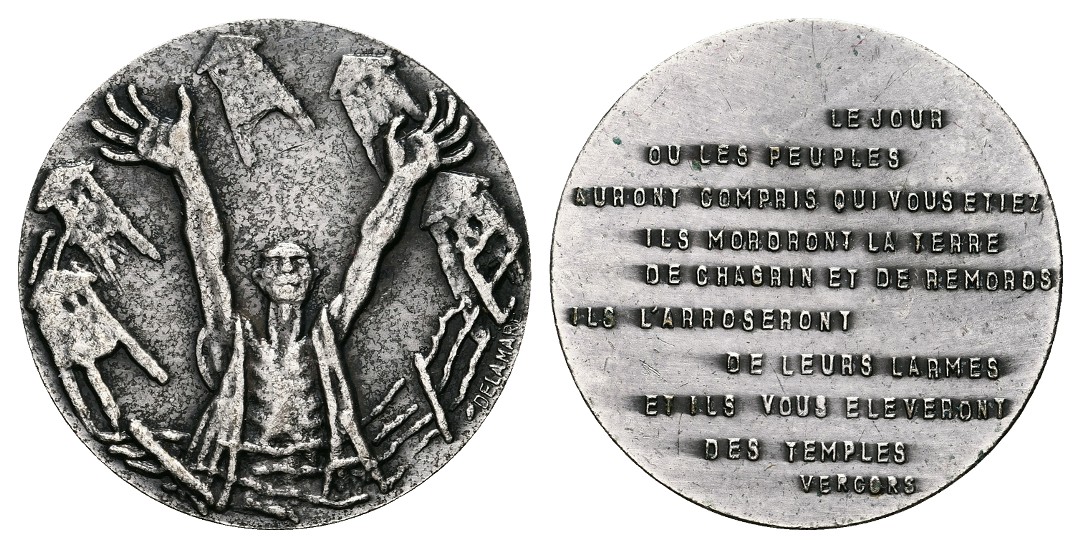  Linnartz Frankreich versilberte Medaille o.J. (Delamare) a.d. Krieg vz Gewicht: 12g   