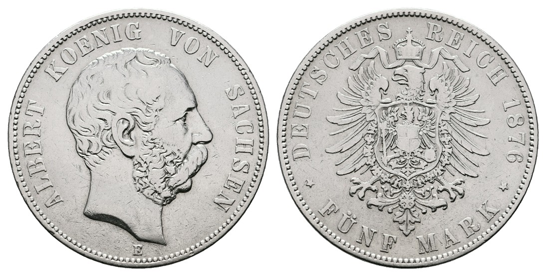  Linnartz KAISERREICH Sachsen Albert 5 Mark 1876 E fss   