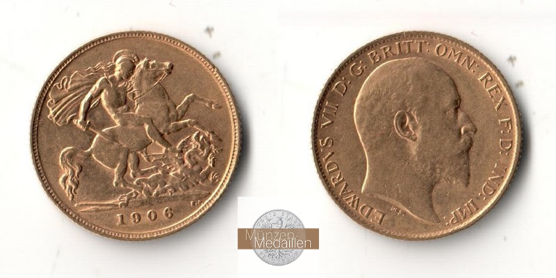 Grossbritannien MM-Frankfurt Feingold: 3,66g 1/2 Sovereign 1906 