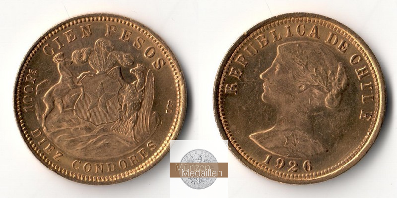 Chile MM-Frankfurt  Feingold: 18,30g 100 Pesos 1926 