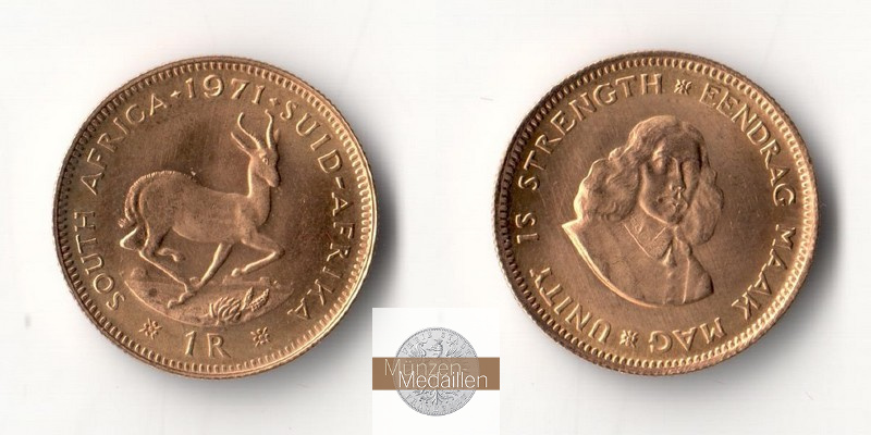 Süd Afrika MM-Frankfurt Feingold: 3,66g 1 Rand 1971 