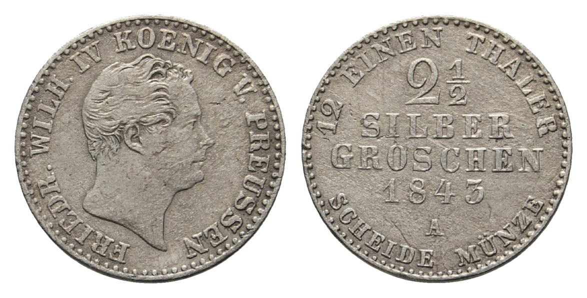  Preussen; 2 1/2 Silbergroschen 1843 A   