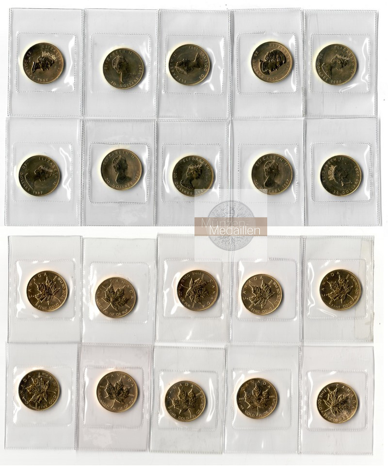 Kanada  20 Dollar - 10 Stück MM-Frankfurt Feingold: 155g Ahornblatt; 1/2 Unze verschiedene 