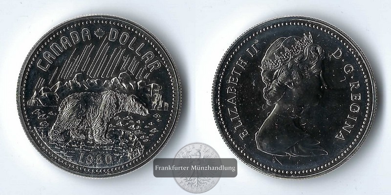 Kanada 1 Dollar  1980 Übergabe der arktischen Gebiete vor 100 Jahren  FM-Frankfurt Feinsilber: 11,6g   
