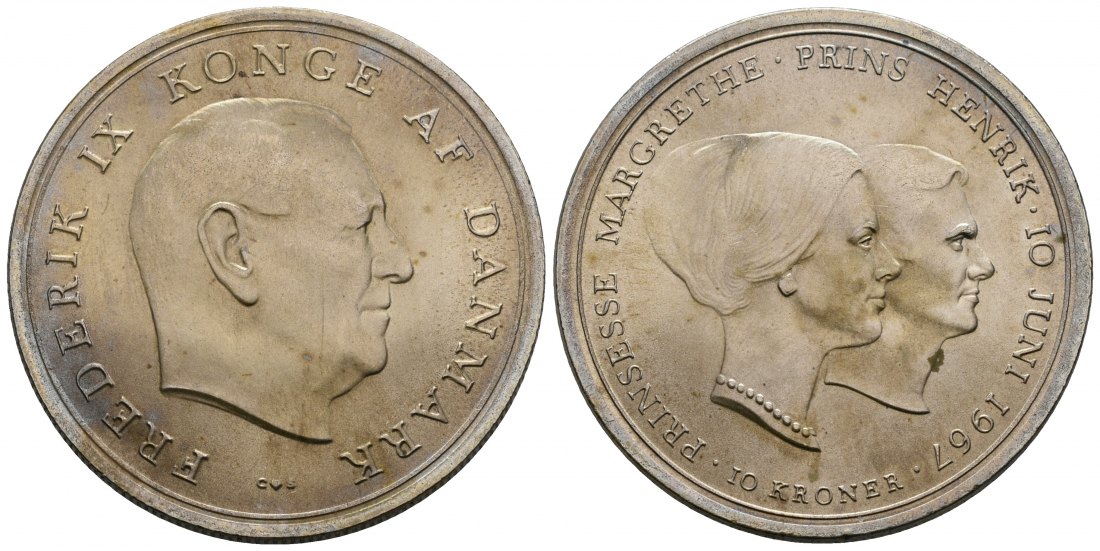 PEUS 4641 Dänemark 16,32 g Feinsilber. Frederik XI. ( 10 Kroner SILBER 1967 Stempelglanz