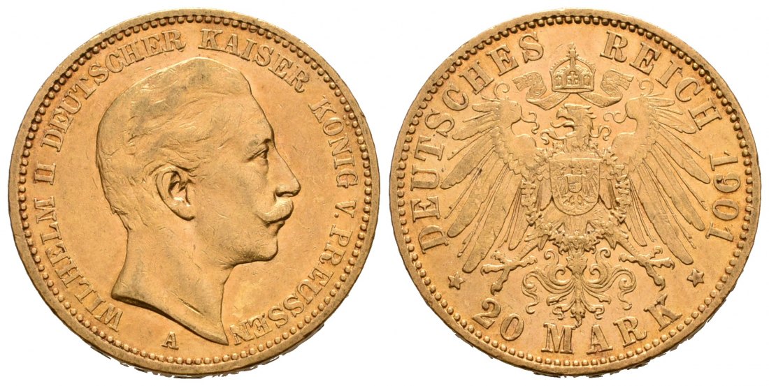 PEUS 4665 Kaiserreich - Preußen 7,16 g Feingold. Wilhelm II. (1888 - 1918) 20 Mark GOLD 1901 A Kl. Kratzer, Sehr schön