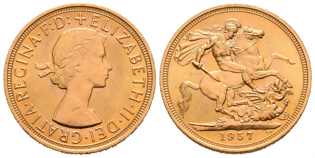 PEUS 4668 Grossbritannien 7,32 g Feingold. Elizabeth II. (1952 - heute) Sovereign GOLD 1957 Kl. Kratzer, Vorzüglich +