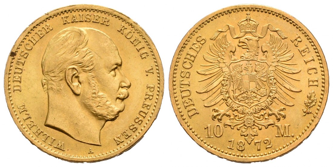 PEUS 4670 Kaiserreich - Preußen 3,58 g Feingold. Wilhelm I. (1861 - 1888) 10 Mark GOLD 1872 A Kl. Kratzer, Vorzüglich / Stempelglanz