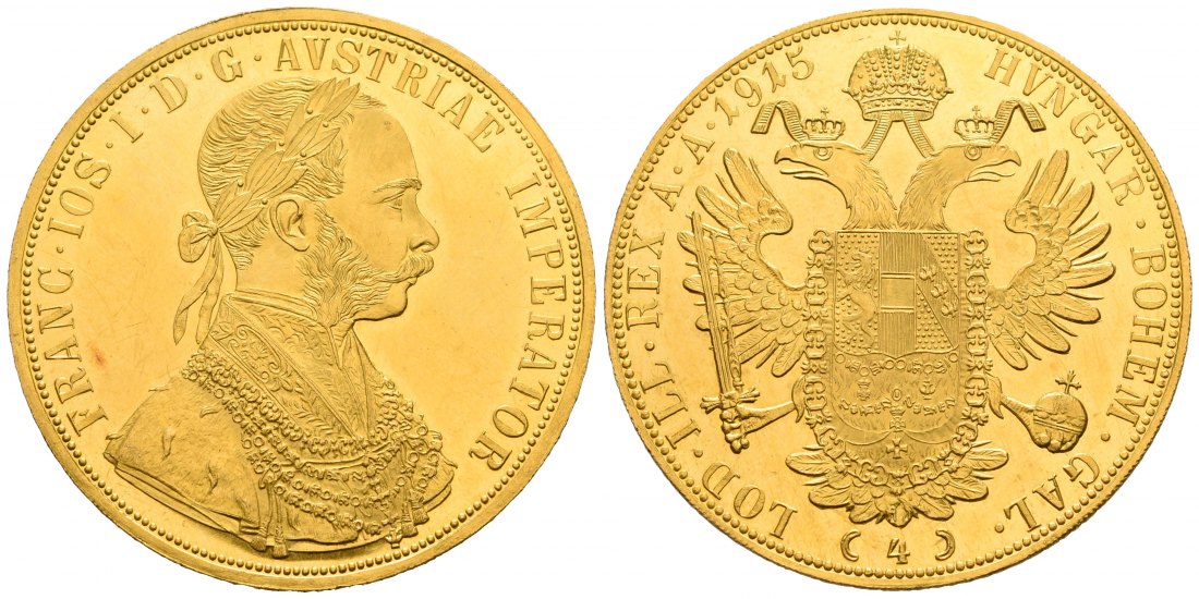 PEUS 4671 Österreich 13,76 g Feingold. Franz Joseph (1848-1916) 4 Dukaten (off.NP) GOLD 1915 Kl. Kratzer, fast Stempelglanz