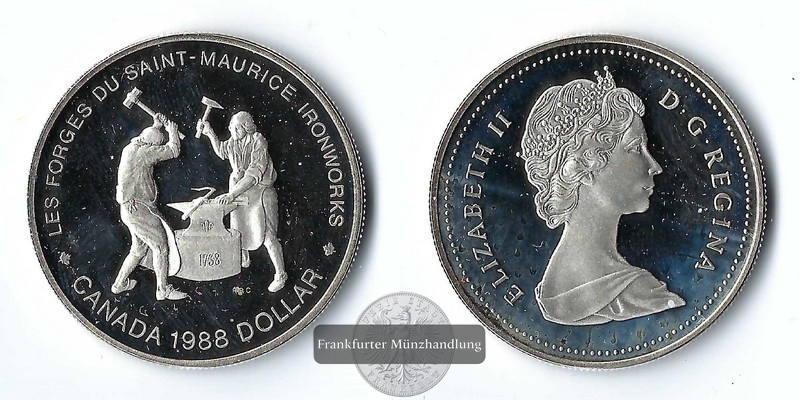  Kanada, 1 Dollar  1988 Saint-Maurice Ironworks    FM-Frankfurt    Feinsilber: 11,66g   