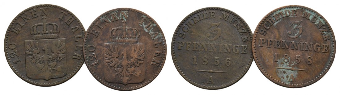  Brandenburg-Preußen, 2 x 3 Pfennige 1856/58 A   
