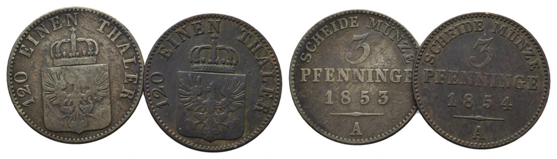  Brandenburg-Preußen, 2 x 3 Pfennige 1853/54 A   