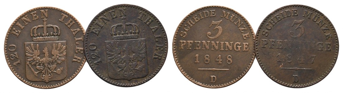  Brandenburg-Preußen, 2 x 3 Pfennige 1848/47 D   