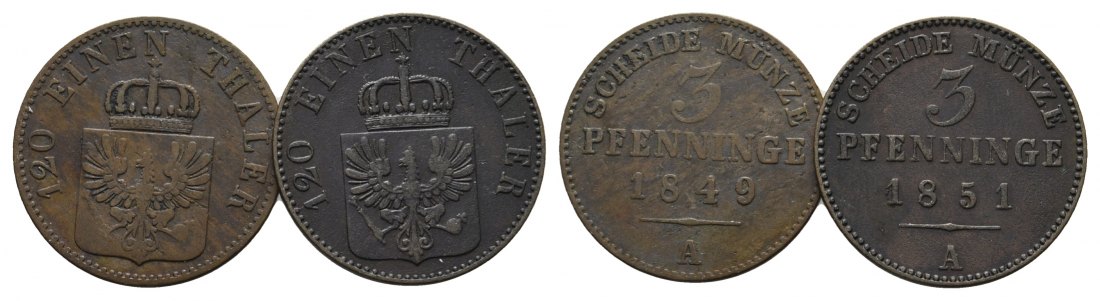  Brandenburg-Preußen, 2 x 3 Pfennige 1849/51 A   