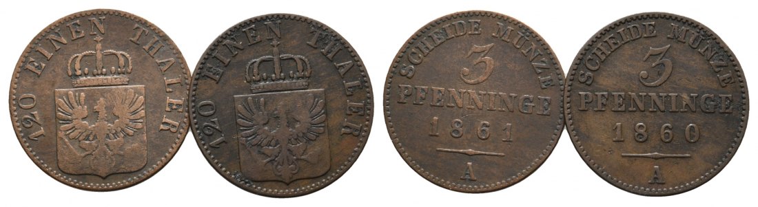  Brandenburg-Preußen, 2 x 3 Pfennige 1861/60 A   